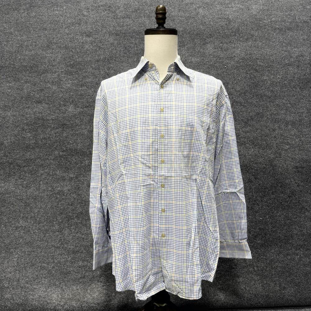 Scott Barber Shirt Mens XL Blue Check Long Sleeve Button-Up Cotton Casual Top